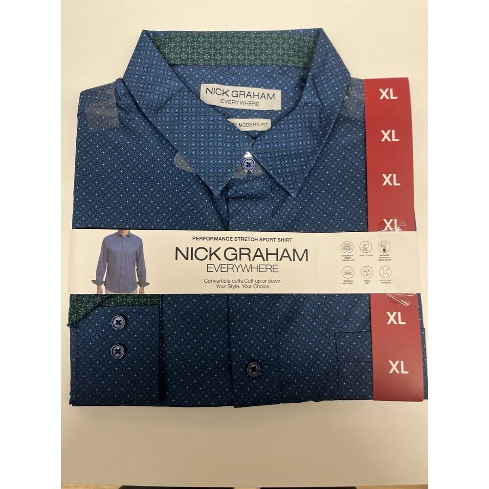 Nick Graham men’s long sleeve button-down shirt Sz XL convertible cuffs Blue NWT